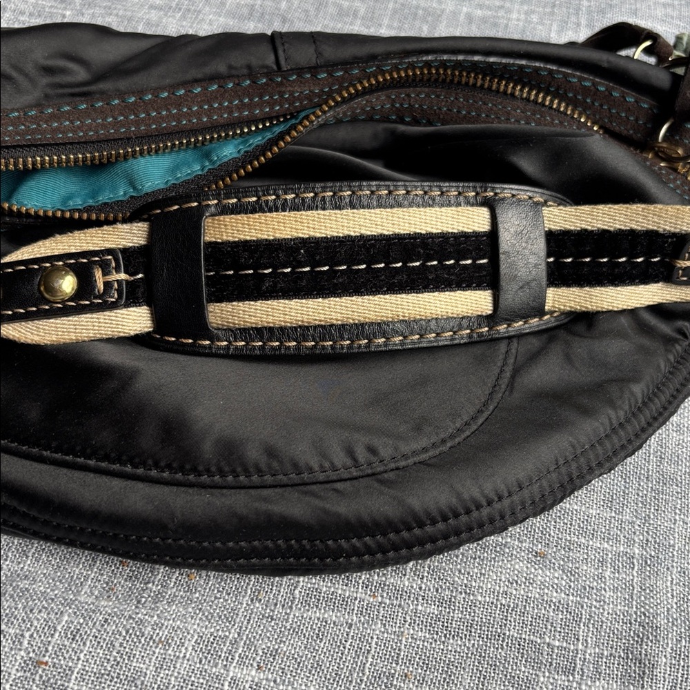 Coach Hampton Soho Black Satin Hobo Shoulder Bag, Teal Lining preowned - Picture 17 of 17